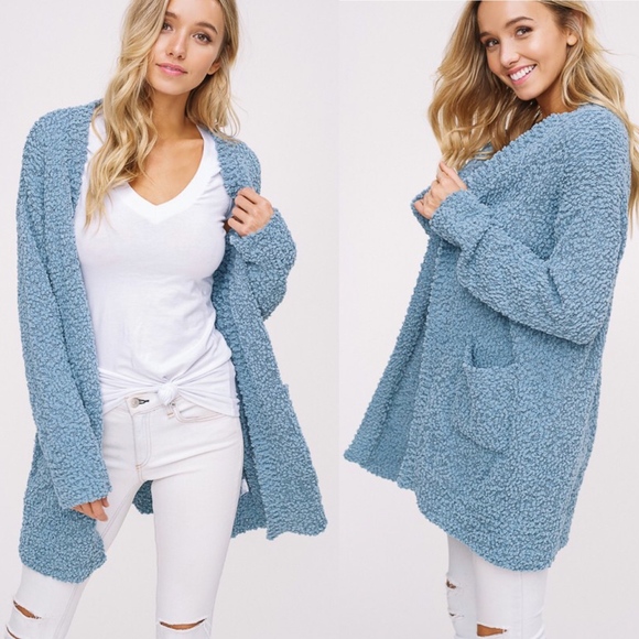 Glamvault Sweaters - SAGE  // Popcorn Cozy Pocket Open Cadigan